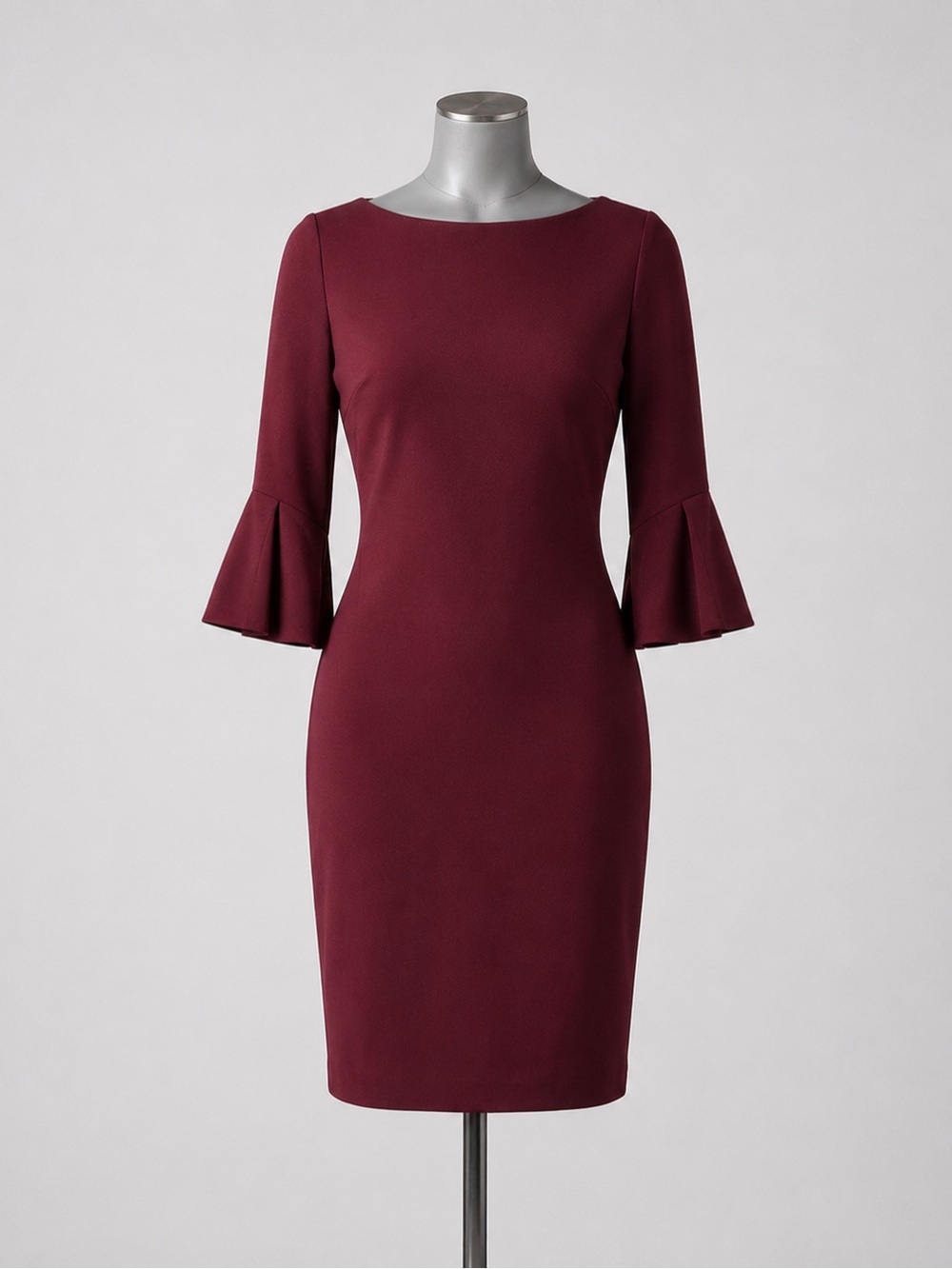 Vince Camuto Burgundy Sheath Dress with Flared Three-Quarter Sleeves